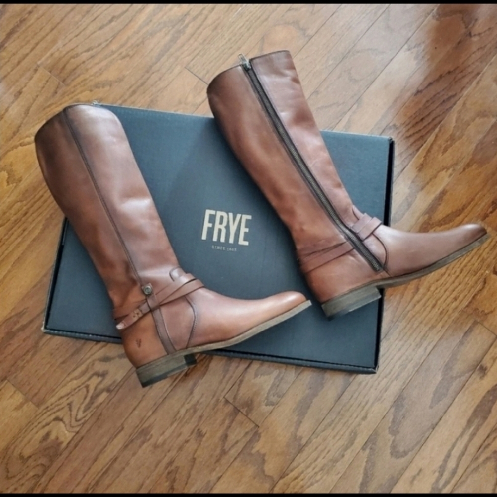 Wide Calf Frye Melissa Belted Tall Leather Boots in …